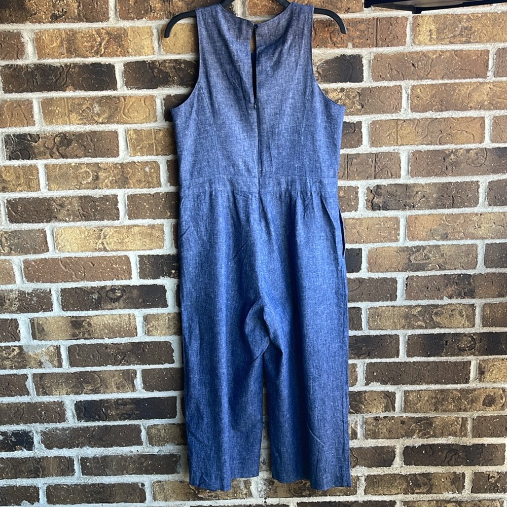 Banana Republic Blue Linen Blend Chambray Wide Leg Cropped Jumpsuit - Picture 13 of 14